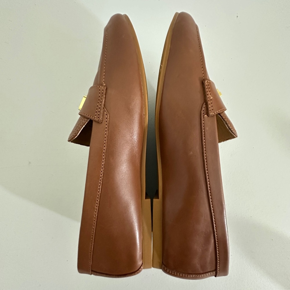 LRL Ralph Lauren Averie Brown Leather Loafers Gold Monogram Womens 8 US 39 EU - Picture 7 of 11